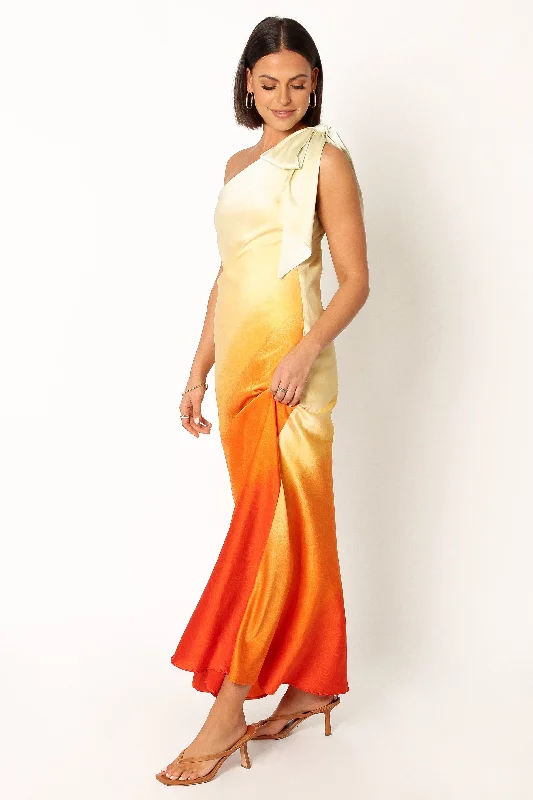 Glow One Shoulder Midi Dress - Sunset