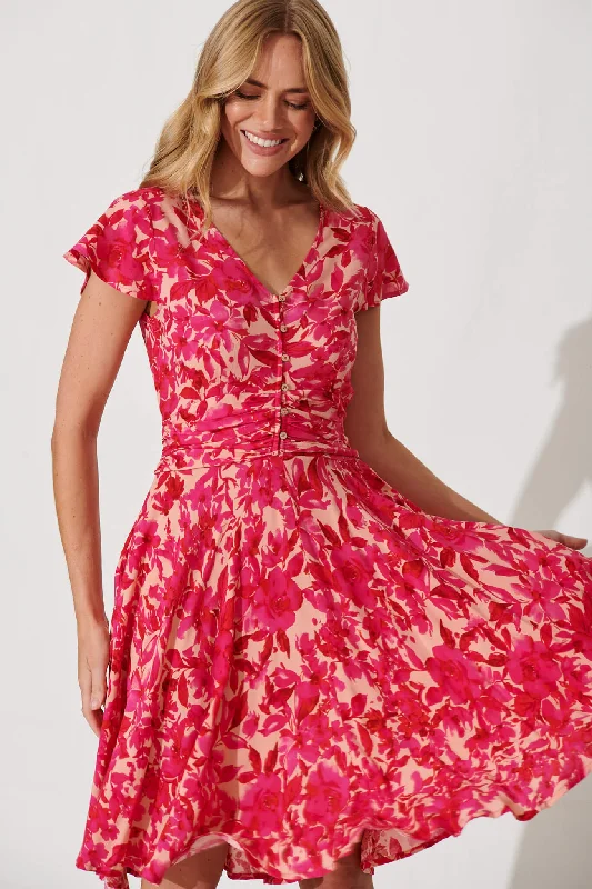 Grazie Dress In Bright Pink Floral