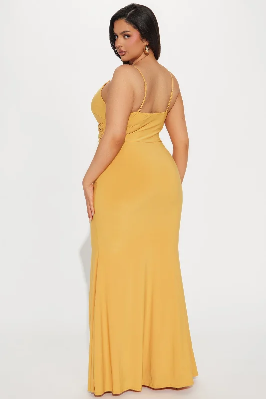 Hailey Ruffle Slit Gown - Mustard