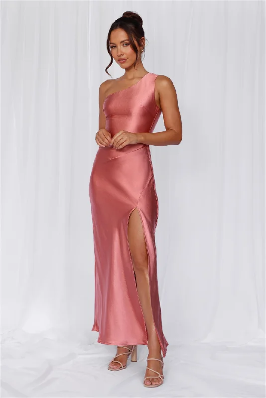 HELLO MOLLY The Aurora One Shoulder Satin Maxi Dress Rose