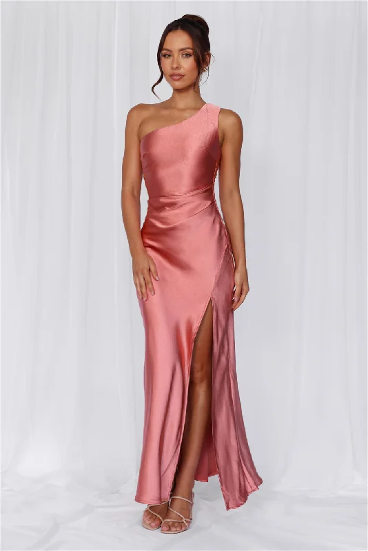 HELLO MOLLY The Aurora One Shoulder Satin Maxi Dress Rose