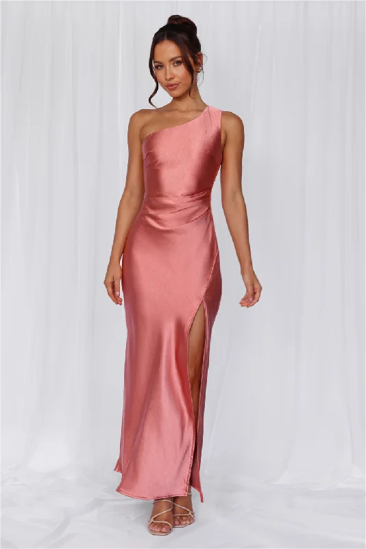 HELLO MOLLY The Aurora One Shoulder Satin Maxi Dress Rose