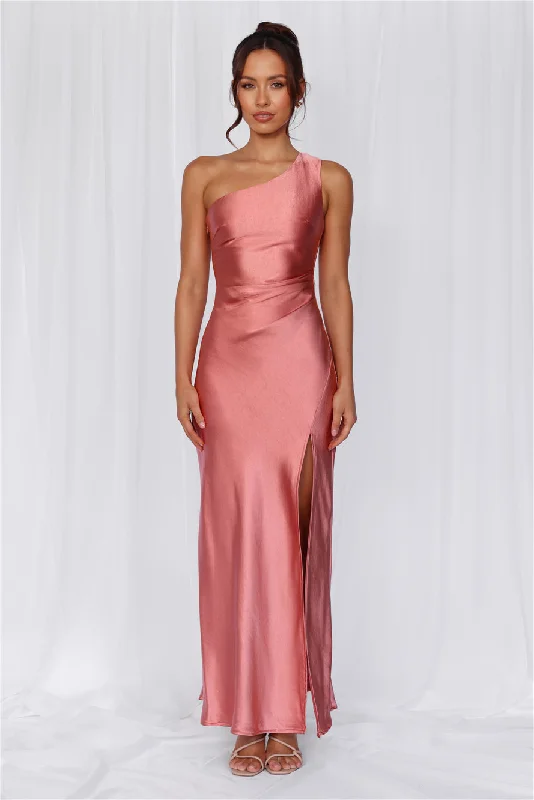 HELLO MOLLY The Aurora One Shoulder Satin Maxi Dress Rose