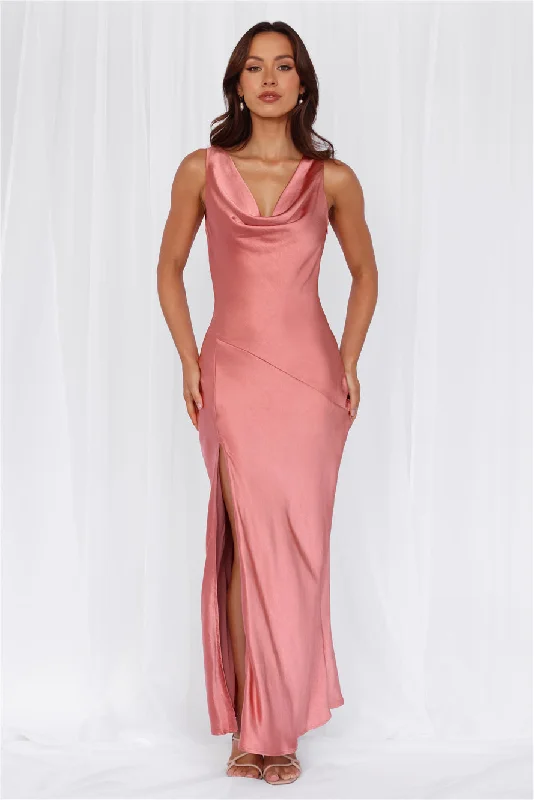 HELLO MOLLY The Loretta Cowl Satin Maxi Dress Rose