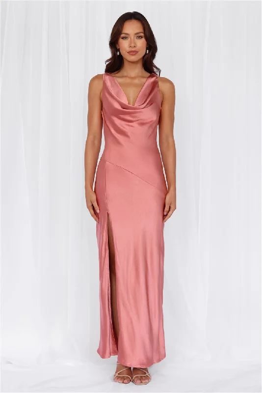 HELLO MOLLY The Loretta Cowl Satin Maxi Dress Rose