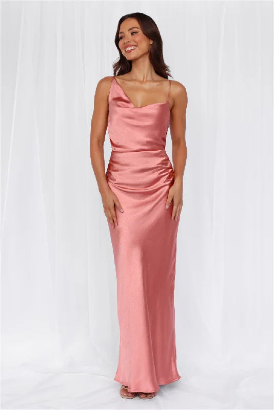 HELLO MOLLY The Madeline Cowl Satin Maxi Dress Rose