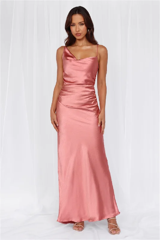 HELLO MOLLY The Madeline Cowl Satin Maxi Dress Rose