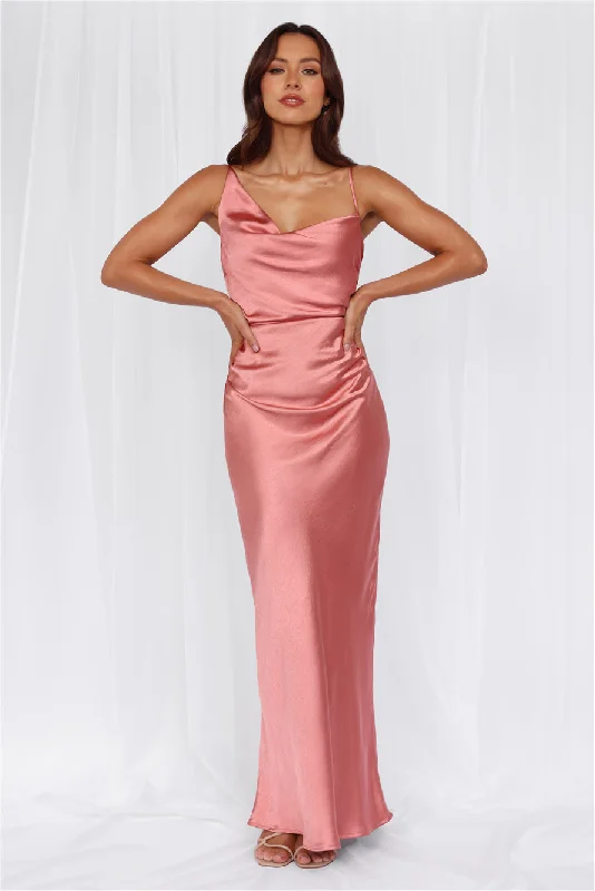 HELLO MOLLY The Madeline Cowl Satin Maxi Dress Rose