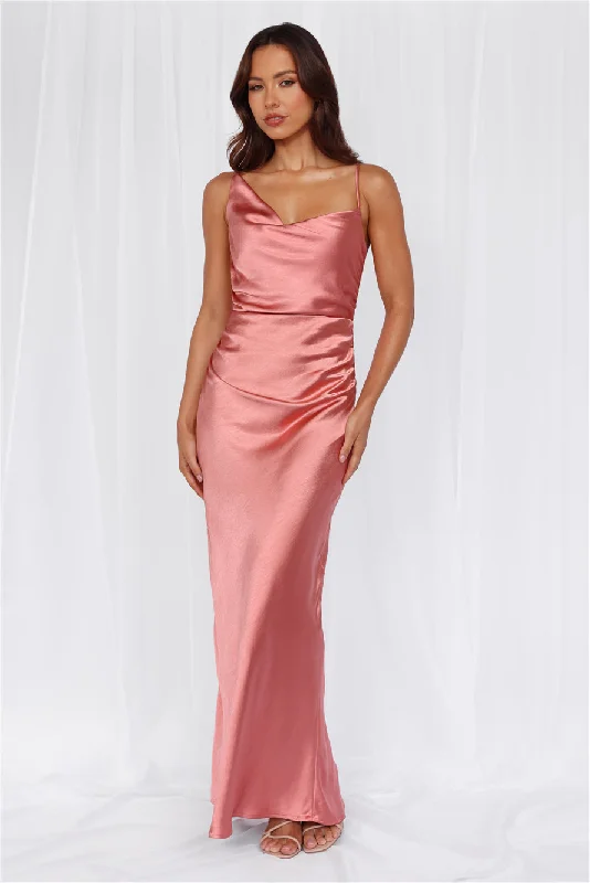 HELLO MOLLY The Madeline Cowl Satin Maxi Dress Rose