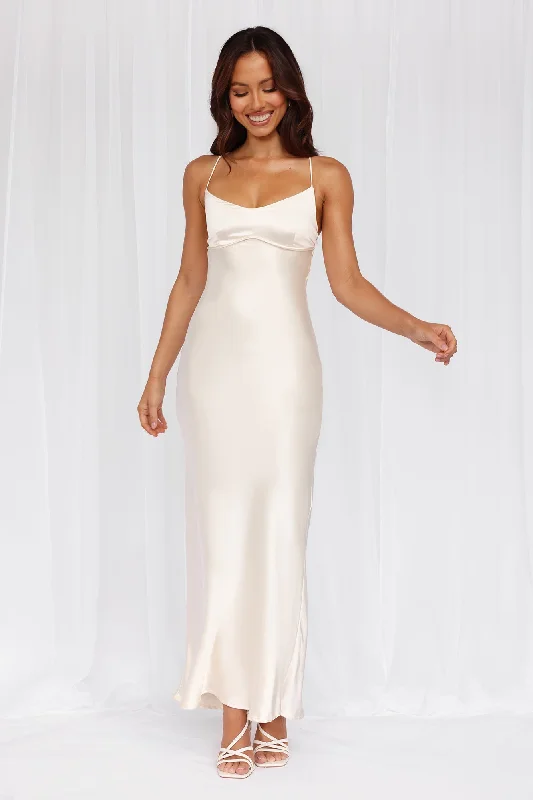 HELLO MOLLY The Samara Satin Maxi Dress Pearl