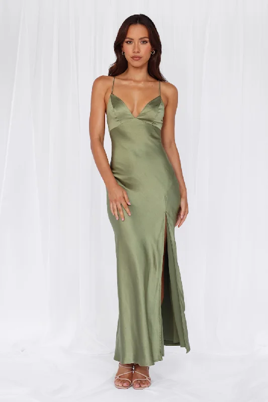 HELLO MOLLY The Sophia Satin Maxi Dress Olive