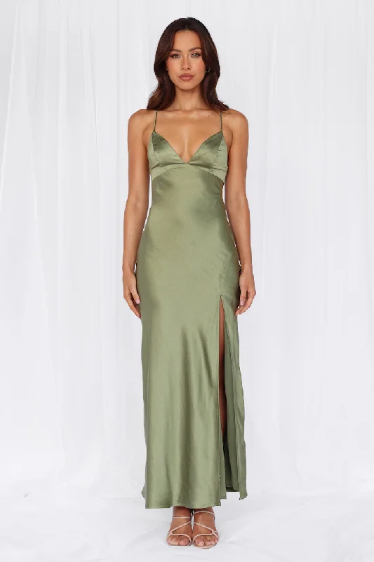 HELLO MOLLY The Sophia Satin Maxi Dress Olive