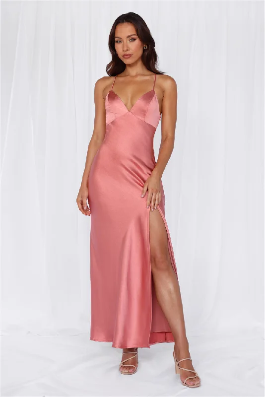 HELLO MOLLY The Sophia Satin Maxi Dress Rose