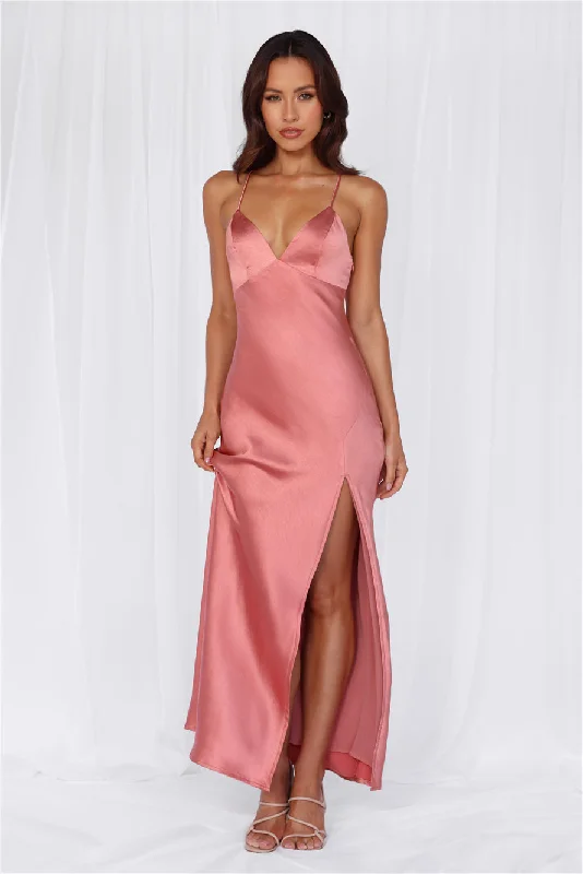 HELLO MOLLY The Sophia Satin Maxi Dress Rose