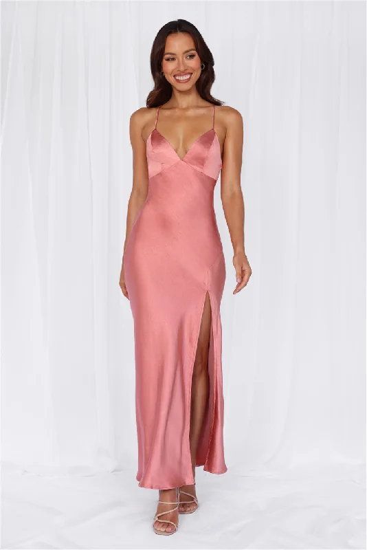 HELLO MOLLY The Sophia Satin Maxi Dress Rose