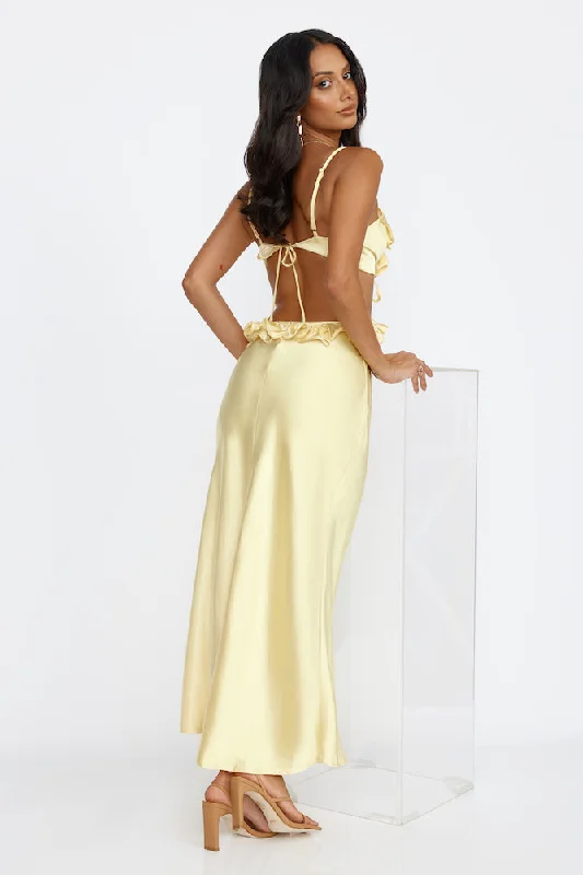 Impressed Satin Maxi Dress Yellow