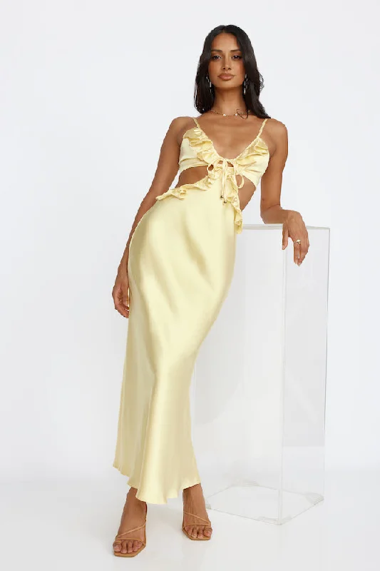 Impressed Satin Maxi Dress Yellow