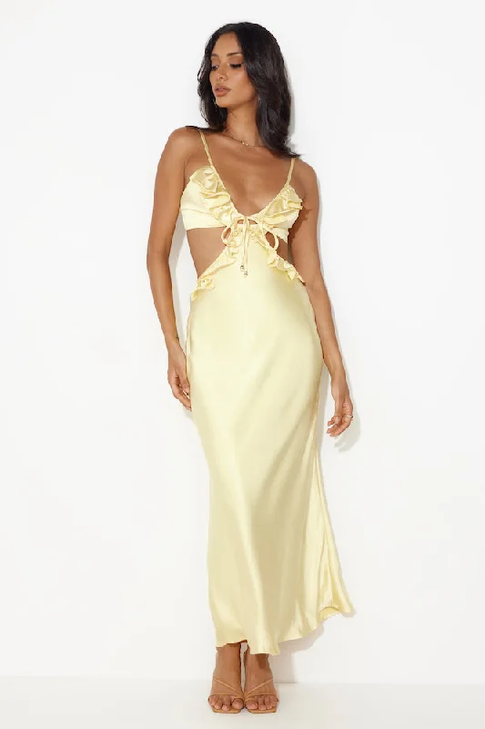 Impressed Satin Maxi Dress Yellow