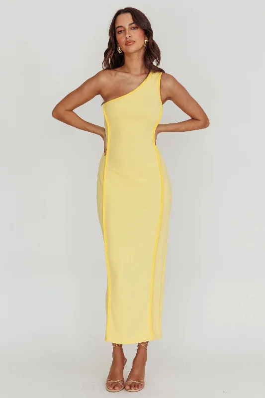 Ivanka One Shoulder Piping Dress Yellow