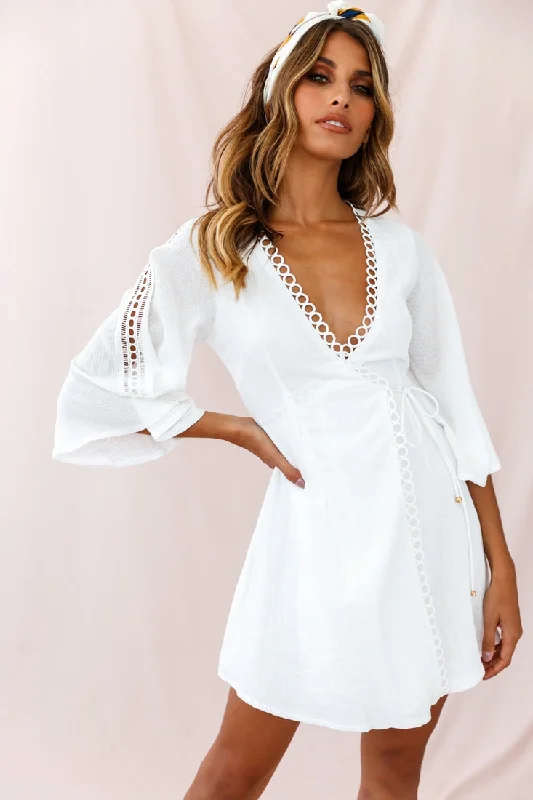 Jadee Bell Sleeve Wrap Dress White