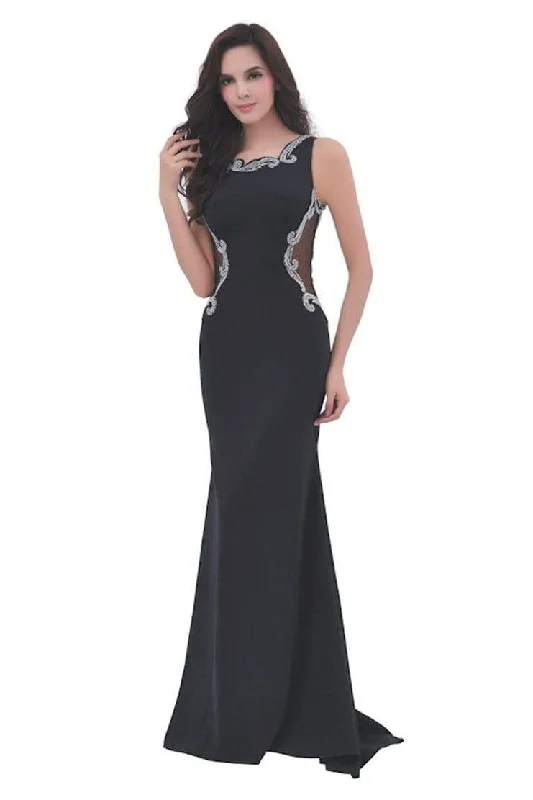 J'Adore Dresses - J11353 Swirl Beaded Illusion Cutout Long Gown