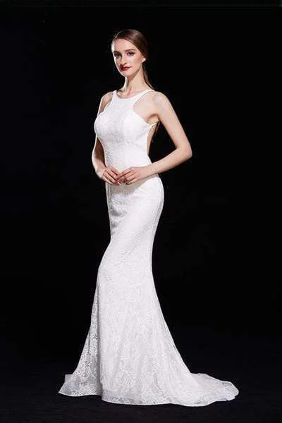 J'Adore Dresses - J12002 Allover Lace Backless Ruffle Accent Mermaid Gown