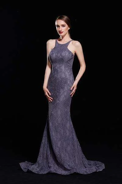 J'Adore Dresses - J12002 Allover Lace Backless Ruffle Accent Mermaid Gown