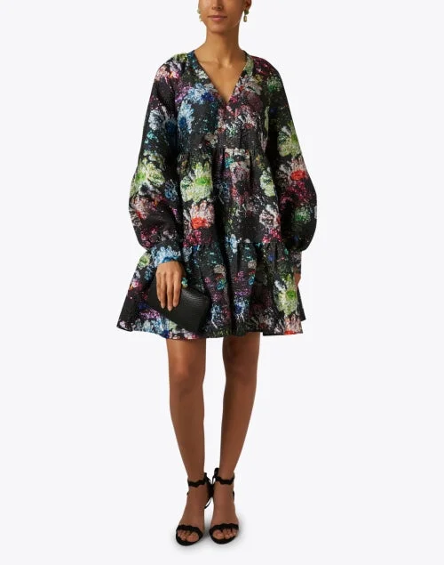 Jasmine Black Multi Print Organza Dress