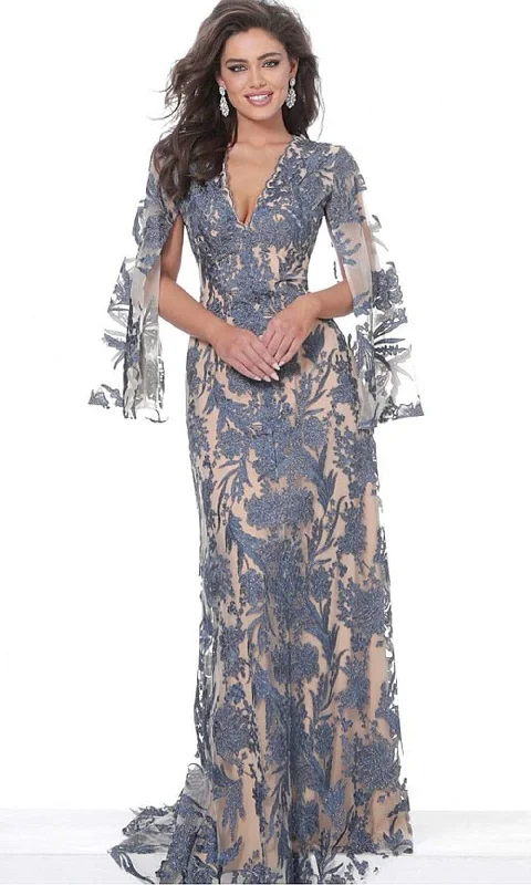 Jovani - 00752 Cape Sleeve Novelty Lace Sheath Gown