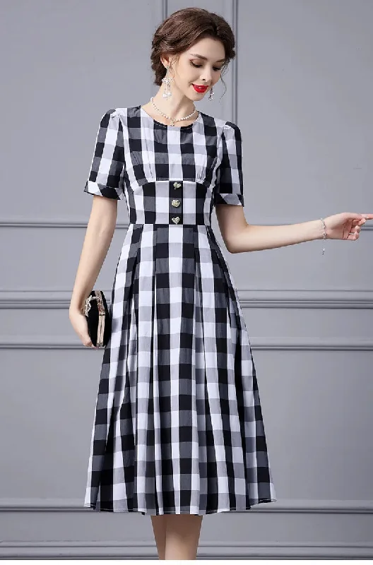 Julissa Black And White Plaid Dress High Waist Slim Mid-Length Dress