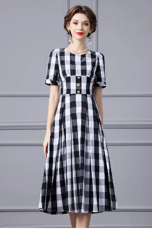 Julissa Black And White Plaid Dress High Waist Slim Mid-Length Dress