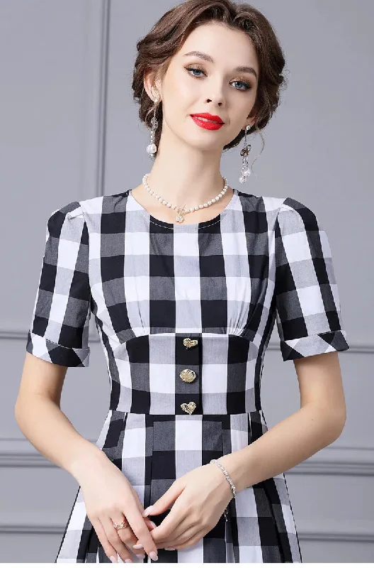 Julissa Black And White Plaid Dress High Waist Slim Mid-Length Dress