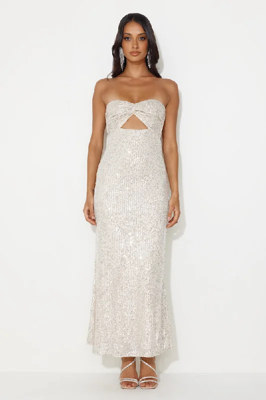 Knight Awaits Sequin Maxi Dress Silver