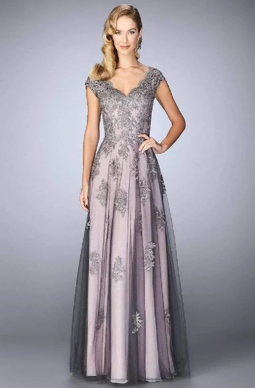 La Femme - 23449 Two Tone Lace Evening Gown