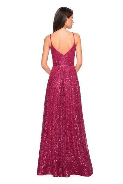 La Femme - 27747 Sequined V-neck A-line Dress