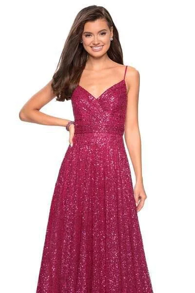 La Femme - 27747 Sequined V-neck A-line Dress