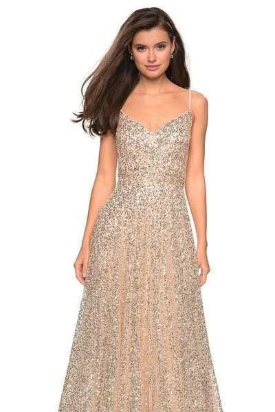 La Femme - 27747 Sequined V-neck A-line Dress