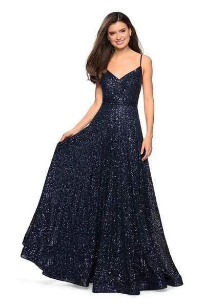 La Femme - 27747 Sequined V-neck A-line Dress