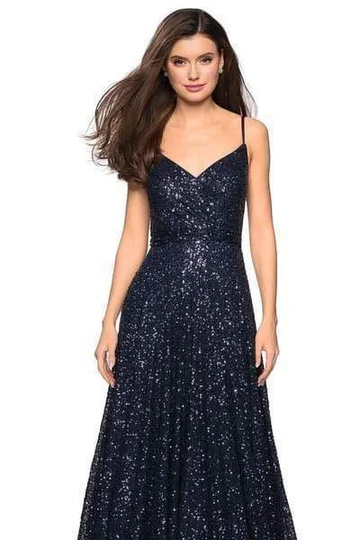 La Femme - 27747 Sequined V-neck A-line Dress