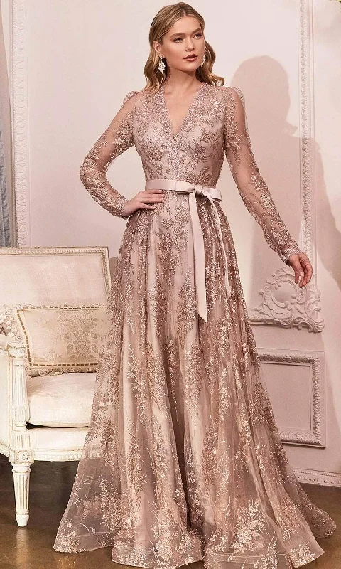 Ladivine CD233 - Embellished Long Sleeve V-neck Gown