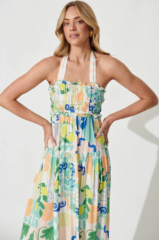 Luisa Maxi Sundress In Multi Mediterranean Garden Print