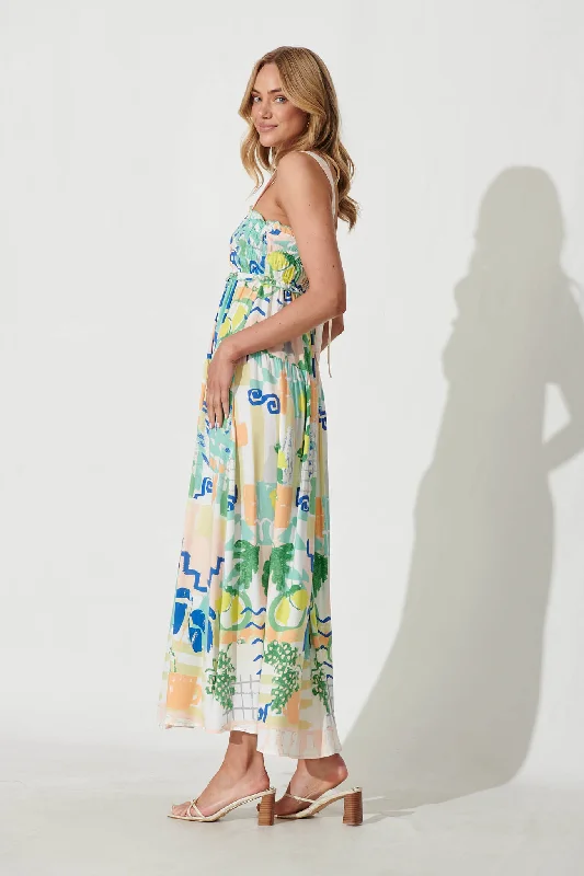 Luisa Maxi Sundress In Multi Mediterranean Garden Print