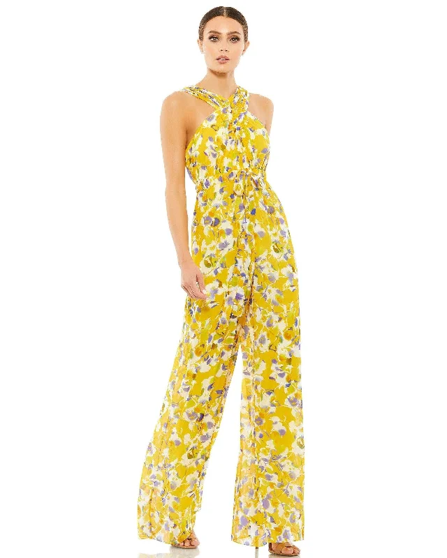 Mac Duggal 55433 Formal Floral Print Halter Jumpsuit