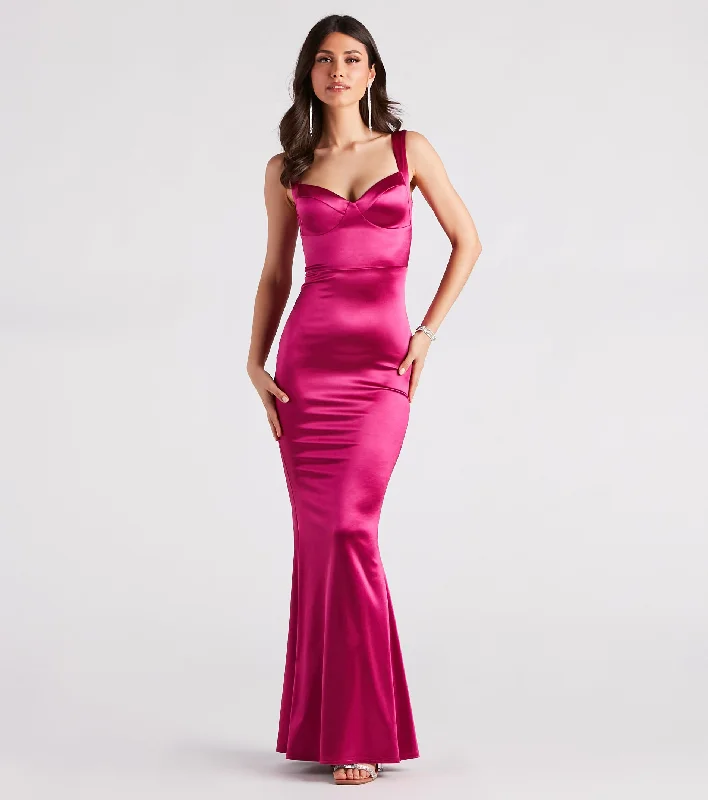 Maddy Formal Satin Cross-Back Mermaid Dress