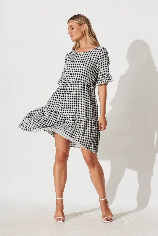 Malani Dress In Black With White Check