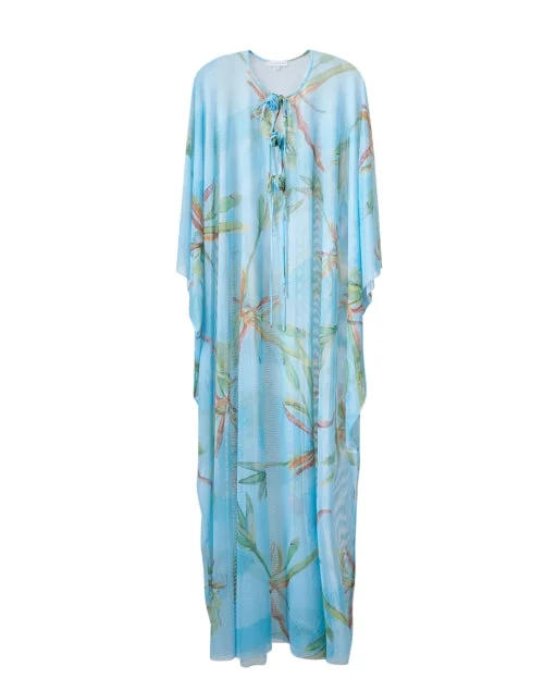 Mariella Blue Bamboo Print Sheer Kaftan