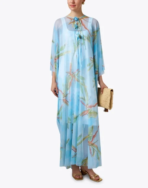 Mariella Blue Bamboo Print Sheer Kaftan