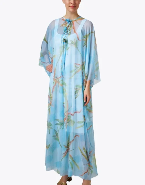 Mariella Blue Bamboo Print Sheer Kaftan