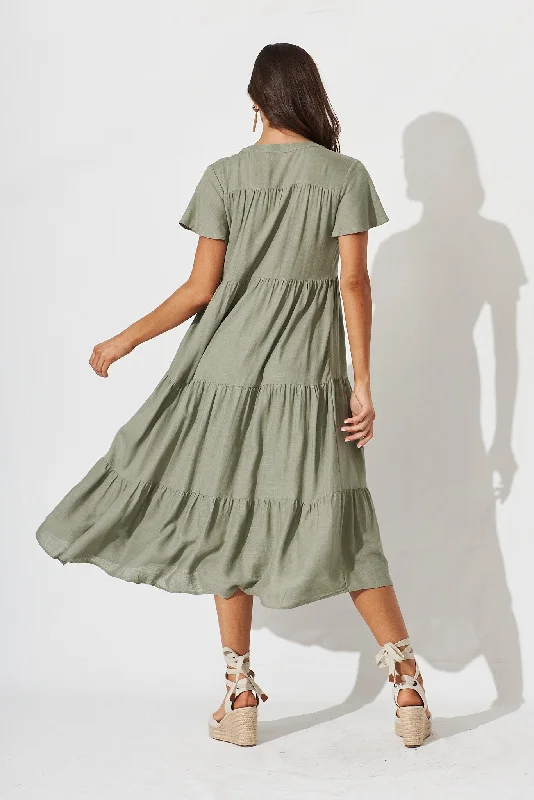 Marvela Midi Shirt Dress In Khaki Linen Blend