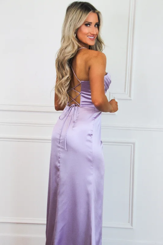 Melody of Love Satin Bustier Slit Dress: Lavender